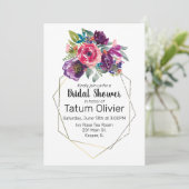 Invitation Bouquet de fleurs d'aquarelle Cadre géométrique or (Debout devant)