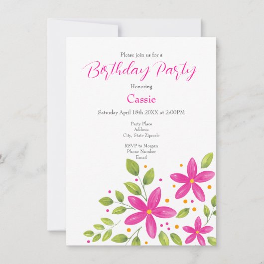 Invitation Bouquet de fleurs d'aquarelle rose chaud (Devant)