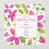 Invitation Bouquet de fleurs d'aquarelle rose chaud (Devant / Derrière)