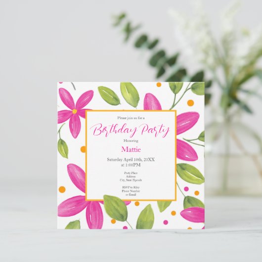 Invitation Bouquet de fleurs d'aquarelle rose chaud (Debout devant)