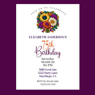 Invitation Bouquet de fleurs d'automne opulent pour 75e anniv