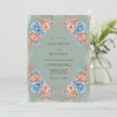 Invitation Bouquet de fleurs de corail bleu Mariage (Debout devant)