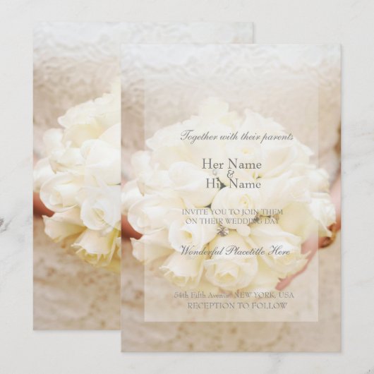 Invitation Bouquet de fleurs de Mariage nuptiale blanche (Devant / Derrière)