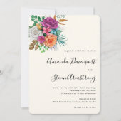 Invitation Bouquet de fleurs de roses roses, orange et blanch (Devant)