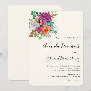 Invitation Bouquet de fleurs de roses roses, orange et blanch