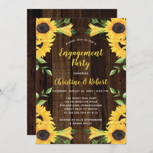 Invitation Bouquet de fleurs de tournesol   Wood Engagement P