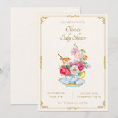 Invitation Bouquet de fleurs esthétique baby shower tasse de (Devant / Derrière)