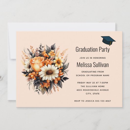 Invitation Bouquet de fleurs gris-jaune orange (Devant)