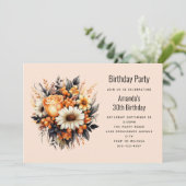 Invitation Bouquet de fleurs gris jaune orange Anniversaire (Debout devant)