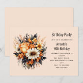 Invitation Bouquet de fleurs gris jaune orange Anniversaire (Devant / Derrière)