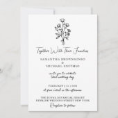 Invitation Bouquet de fleurs noir et blanc Boho Minimal (Devant)