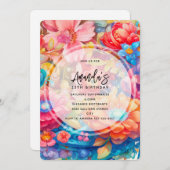 Invitation Bouquet de fleurs Orange & Boho bleu Anniversaire (Devant / Derrière)