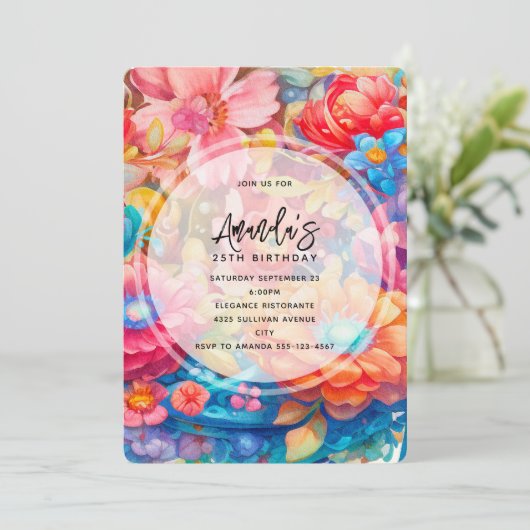 Invitation Bouquet de fleurs Orange & Boho bleu Anniversaire (Debout devant)