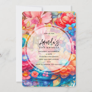 Invitation Bouquet de fleurs Orange & Boho bleu Anniversaire
