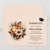 Invitation Bouquet de fleurs orange jaune gris pour la remise (Devant / Derrière)