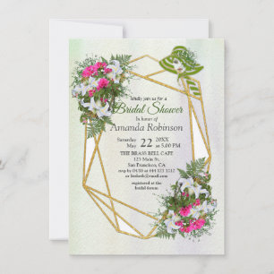 Invitation Bouquet de fleurs pailletées or pour Baby Shower