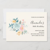 Invitation Bouquet de fleurs rose et bleu élégant - Anniversa (Devant)