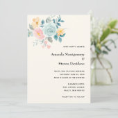 Invitation Bouquet de fleurs rose et bleu élégant - Mariage (Debout devant)