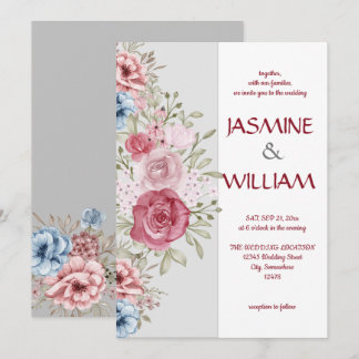 Invitation Bouquet de fleurs rose et bleue