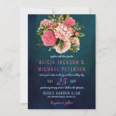 Invitation Bouquet de fleurs rose et rousse corail moody mari (Devant)