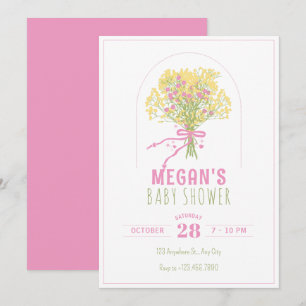 Invitation Bouquet de fleurs rose jaune baby shower