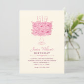 Invitation Bouquet de fleurs roses anniversaire (Debout devant)