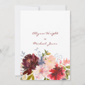Invitation Bouquet de fleurs rouge bordeaux or Mariage (Dos)