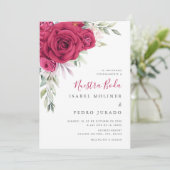 Invitation Bouquet de fleurs rouges Nuestra Boda Mariage espa (Debout devant)