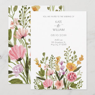 Invitation Bouquet de fleurs sauvages de couleur d'eau mariag