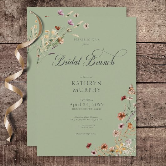 Invitation Bouquet de fleurs sauvages vertes modernes pour pe