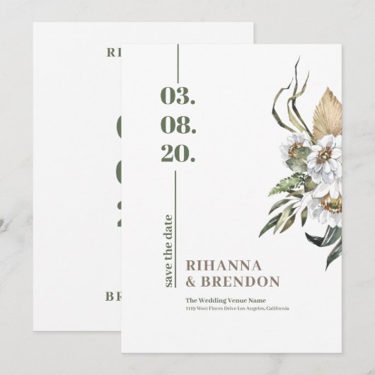 Invitation Bouquet de fleurs Savanna Watercouleurs (Devant / Derrière)