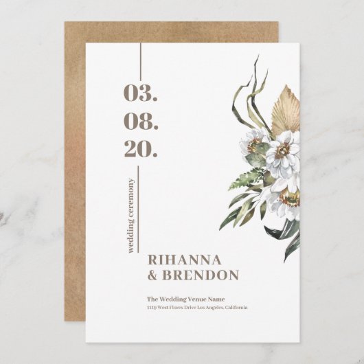 Invitation Bouquet de fleurs Savanna Watercouleurs (Devant / Derrière)