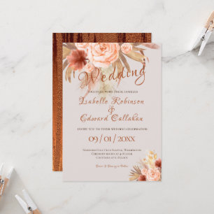Invitation Bouquet de fleurs tendance bohème orange cuivre