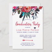 Invitation Bouquet de la marine rouge florale Fête de graduat (Devant)