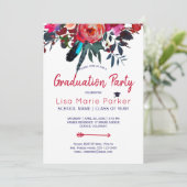 Invitation Bouquet de la marine rouge florale Fête de graduat (Debout devant)