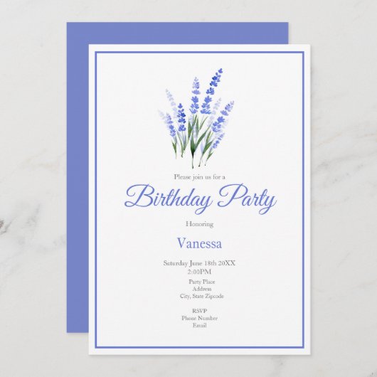 Invitation Bouquet de lavande aquarelle (Devant / Derrière)