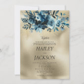 Invitation Bouquet de luxe indigo or botanique mariage floral (Devant)