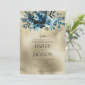 Invitation Bouquet de luxe indigo or botanique mariage floral (Debout devant)