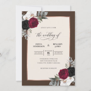 Invitation Bouquet de mariage au chocolat cramoisi et eucalyp