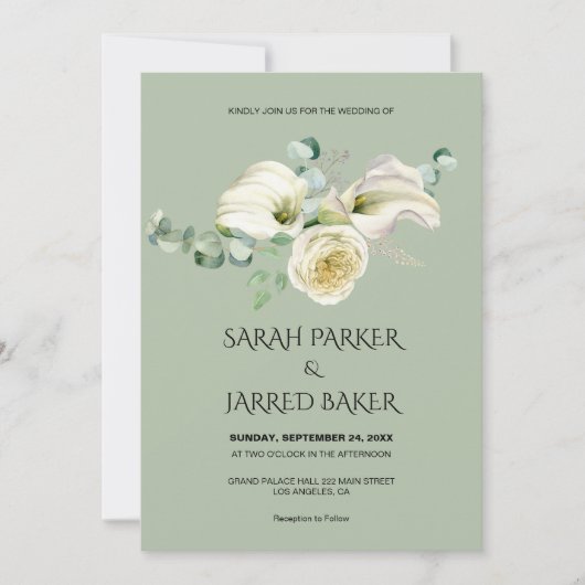 Invitation Bouquet de mariage aux callas et lis blancs aquare (Devant)