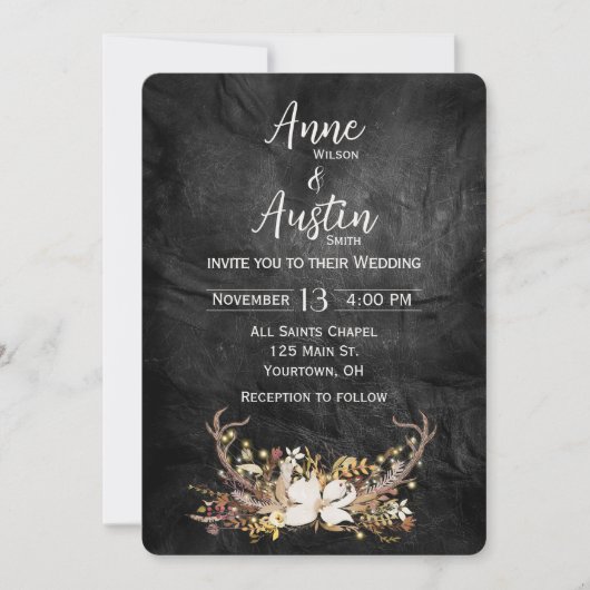 Invitation Bouquet de mariage bois de cerf sur cuir (Devant)