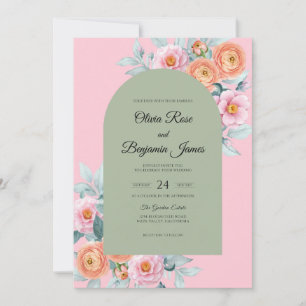 Invitation Bouquet de mariage Corail Abricot Eucalyptus