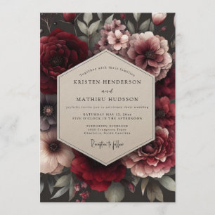 Invitation Bouquet de mariage décadent bordeaux