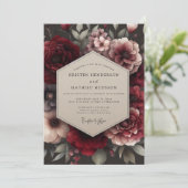 Invitation Bouquet de mariage décadent bordeaux (Debout devant)