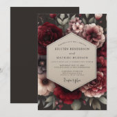 Invitation Bouquet de mariage décadent bordeaux (Devant / Derrière)