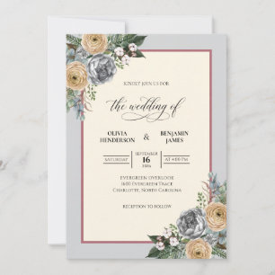Invitation Bouquet de mariage en Champagne acier Eucalyptus