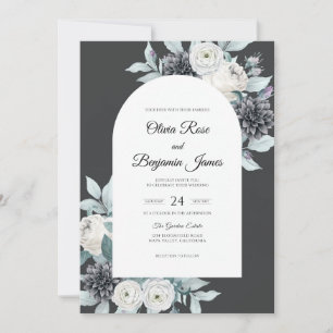 Invitation Bouquet de mariage eucalyptus Argent Charbon