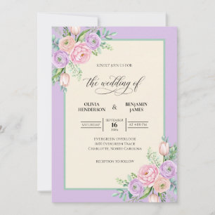 Invitation Bouquet de mariage eucalyptus aux tons de lilas et