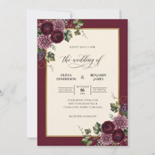 Invitation Bouquet de mariage eucalyptus bordeaux violet
