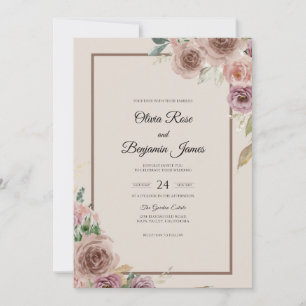 Invitation Bouquet de mariage eucalyptus crème mauve vintage